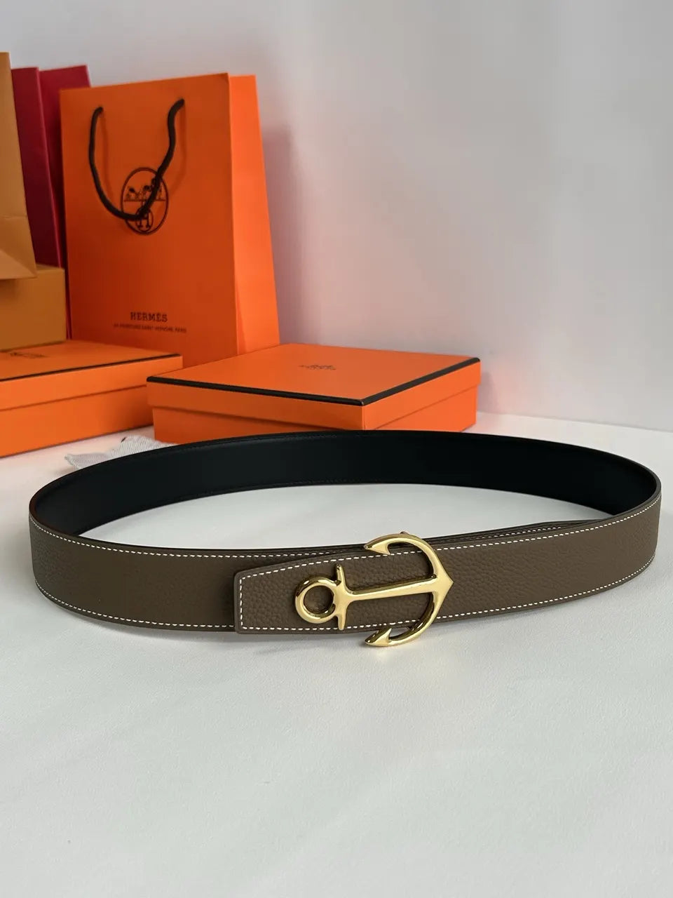 Hermes Taupe Anchor Buckle Belt - Hình 5