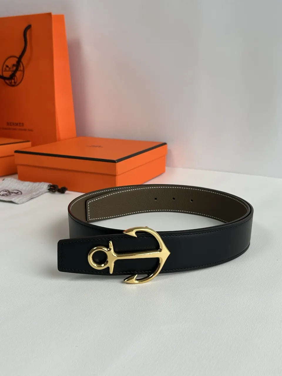 Hermes Taupe Anchor Buckle Belt - Hình 6
