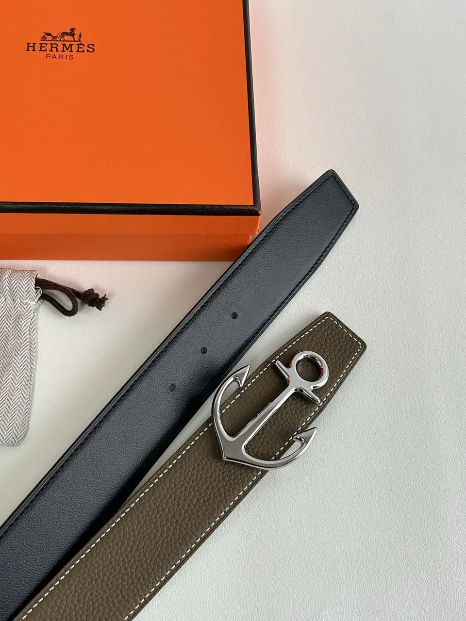 Hermes Taupe Anchor Buckle Belt - Hình 7