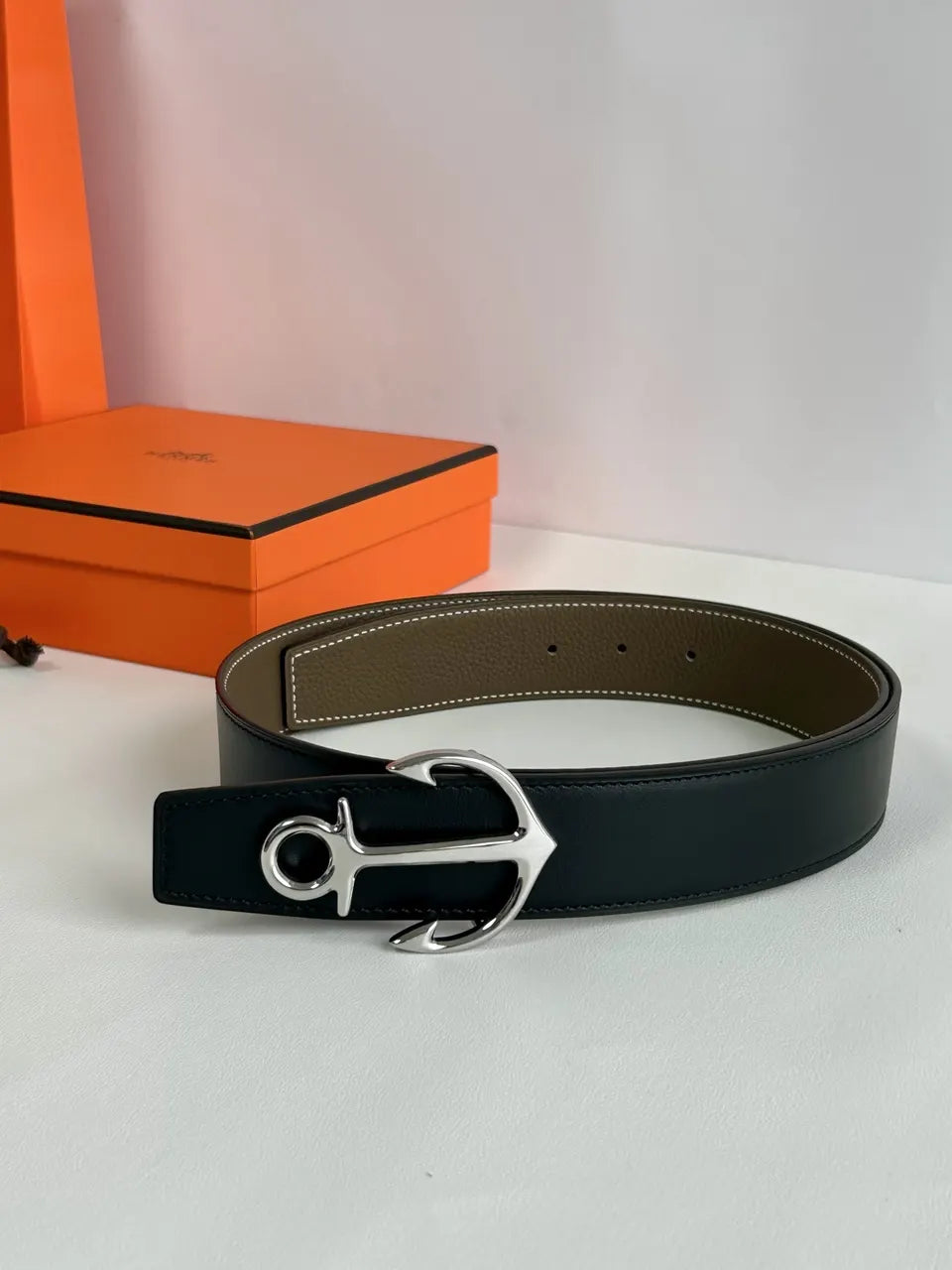 Hermes Taupe Anchor Buckle Belt - Hình 8