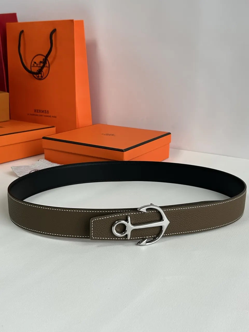 Hermes Taupe Anchor Buckle Belt - Hình 9