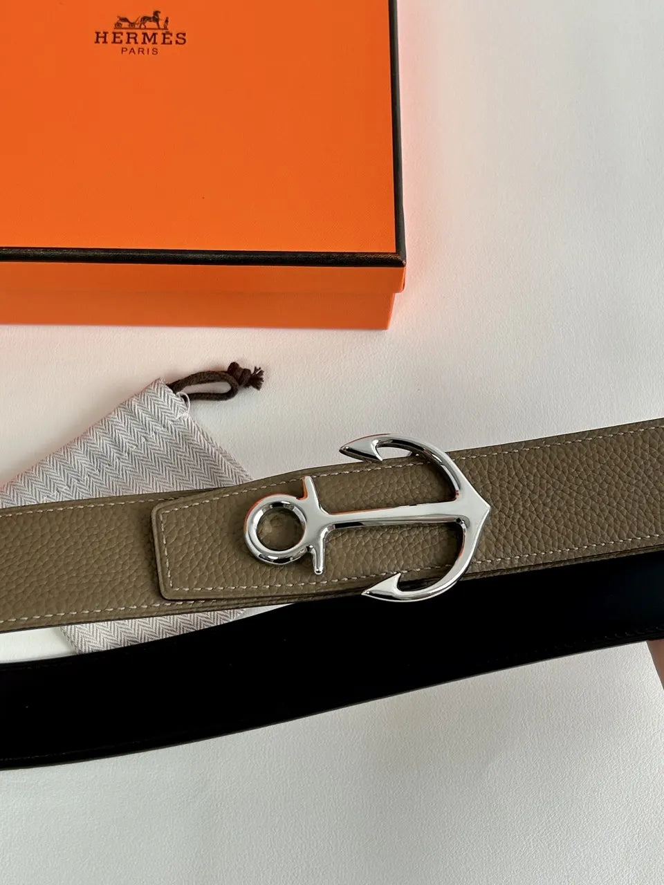Hermes Taupe Anchor Buckle Belt - Hình 3