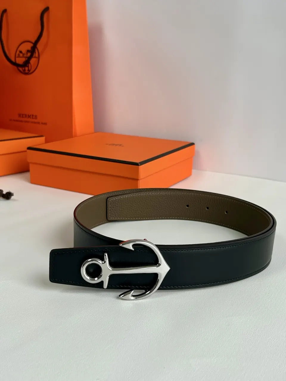 Hermes Taupe Anchor Buckle Belt - Hình 5