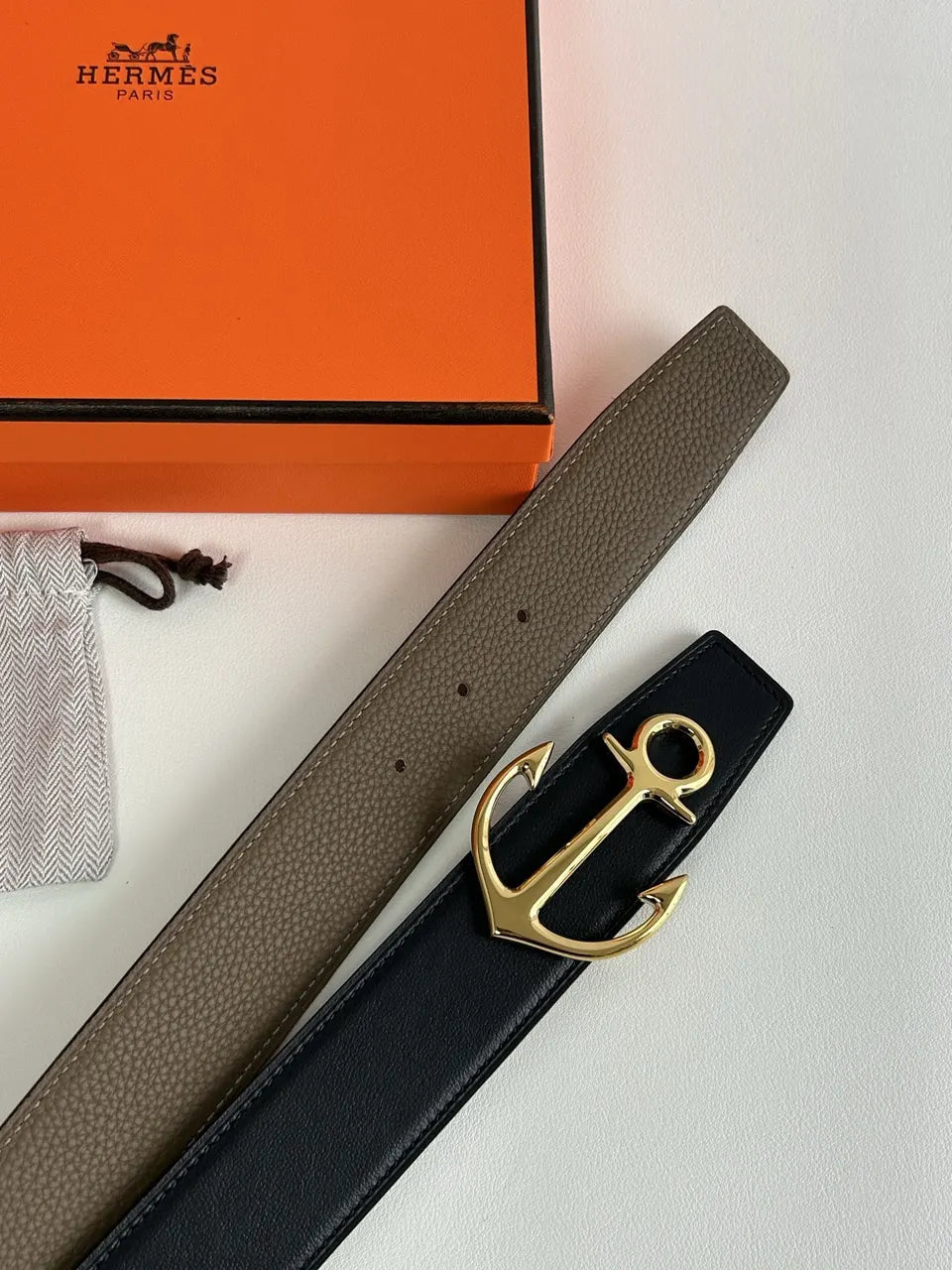 Hermes Taupe Anchor Buckle Belt - Hình 6