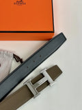 silver Hermes Olive Green Leather Belt