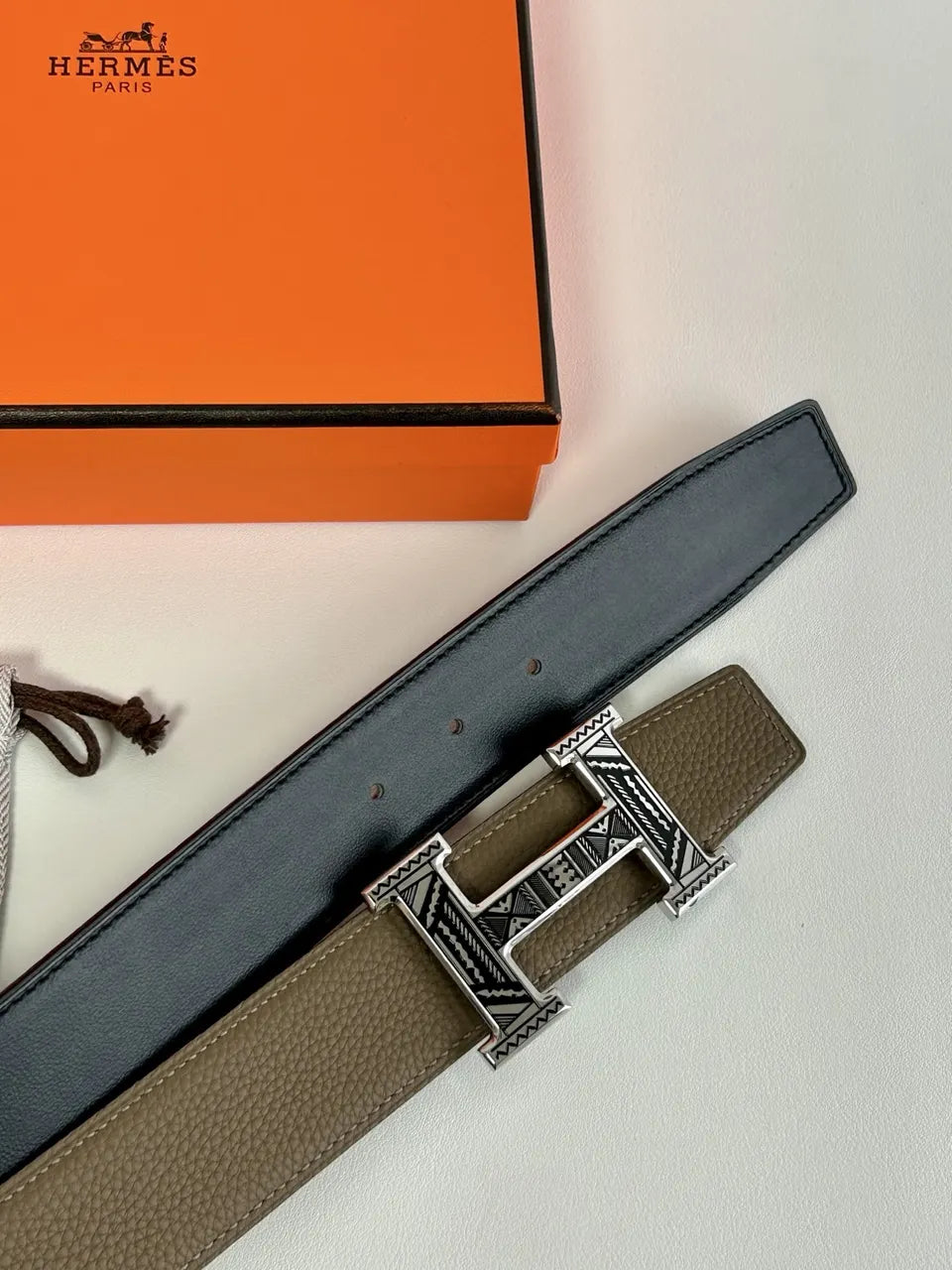 Hermes Taupe Leather Belt Aztec - Hình 2