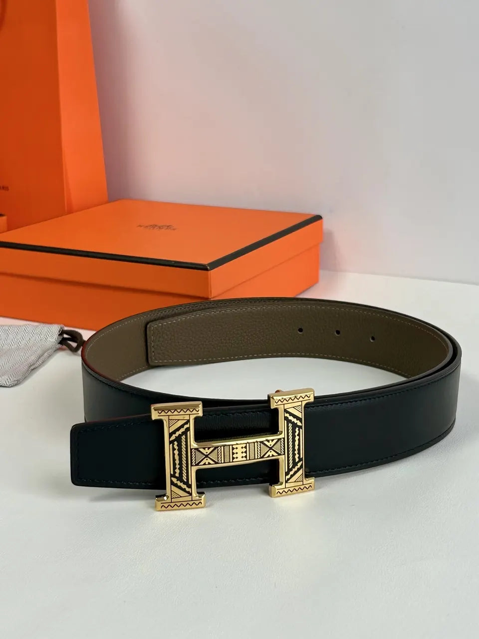 Hermes Taupe Leather Belt Aztec - Hình 8
