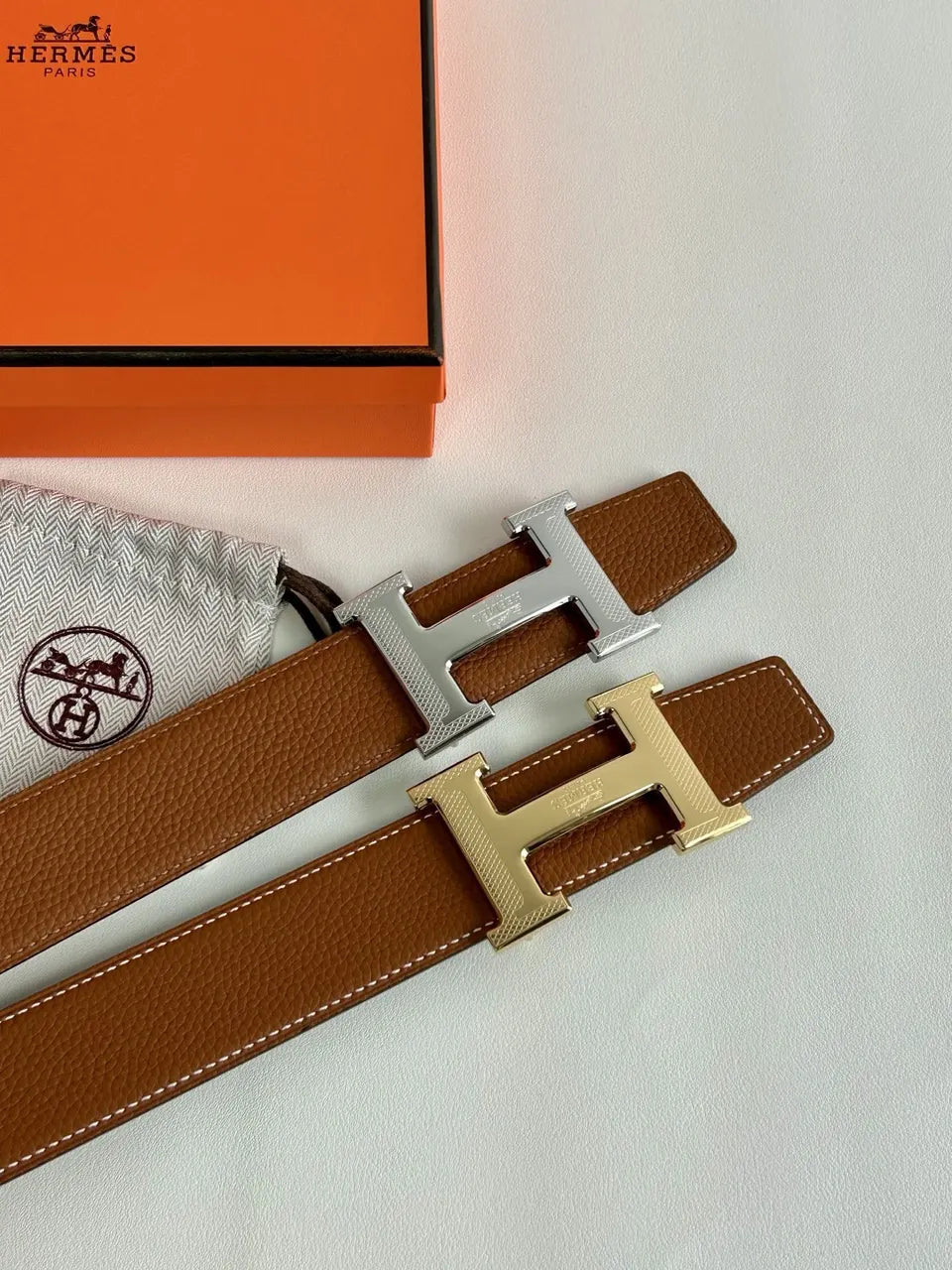 Hermes Brown Leather H Buckle Belt