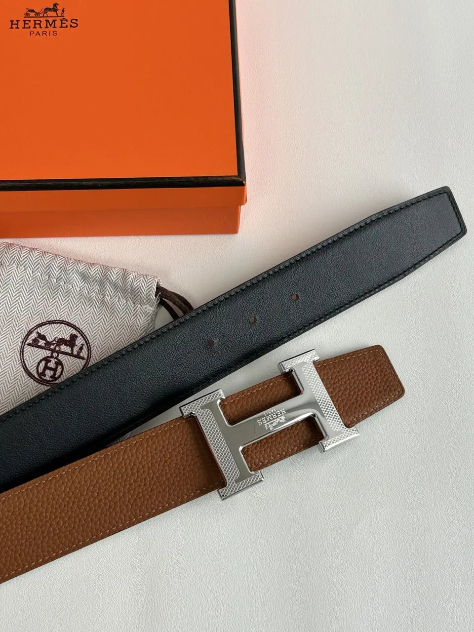 Hermes Brown Leather H Buckle Belt - Hình 2