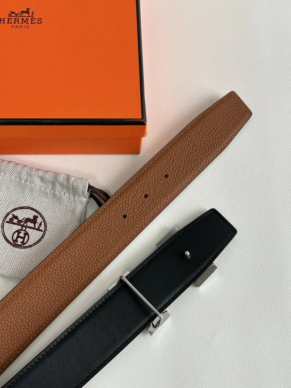Hermes Brown Leather H Buckle Belt - Hình 3
