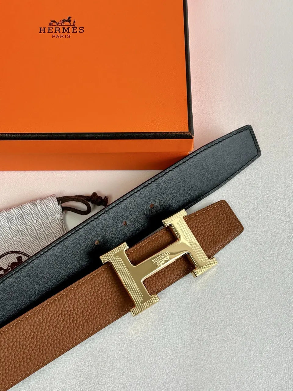 Hermes Brown Leather H Buckle Belt - Hình 6