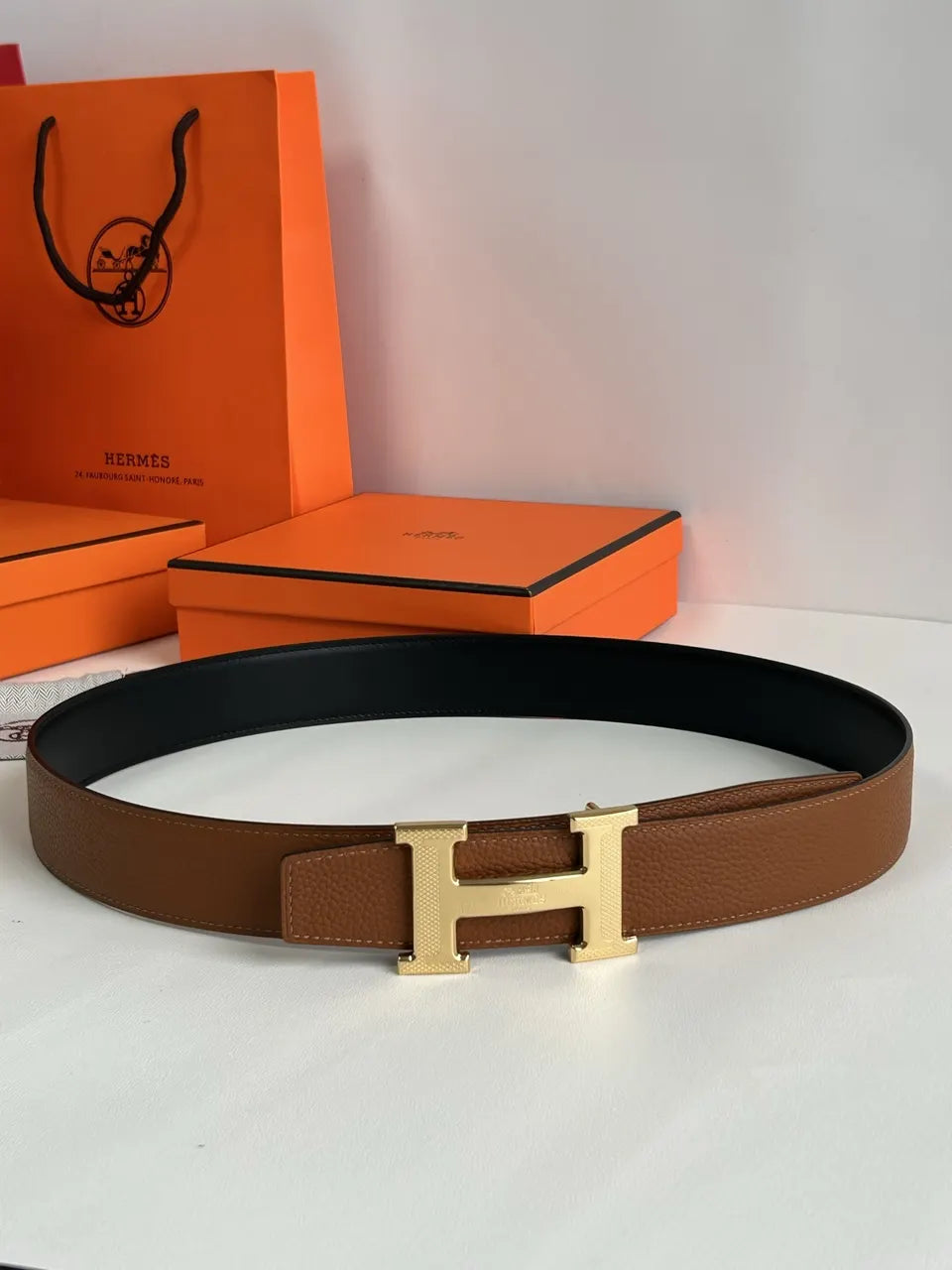 Hermes Brown Leather H Buckle Belt - Hình 7