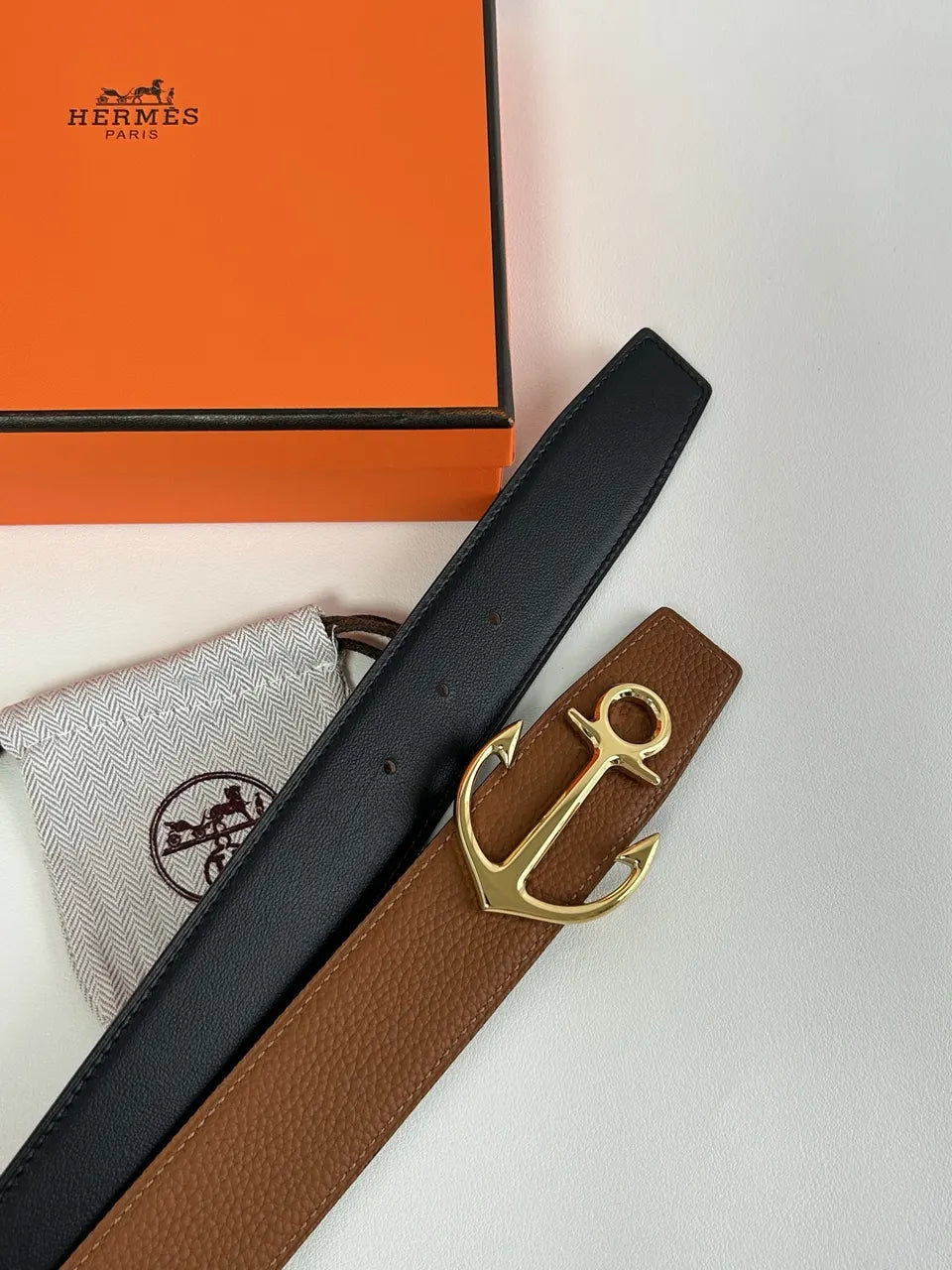 Hermes Brown Leather Anchor Buckle - Hình 5