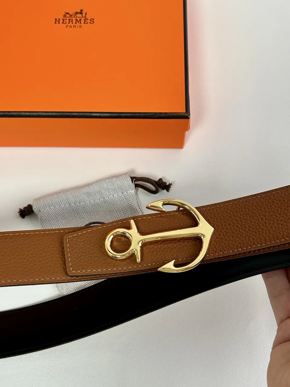 Hermes Brown Leather Anchor Buckle - Hình 6