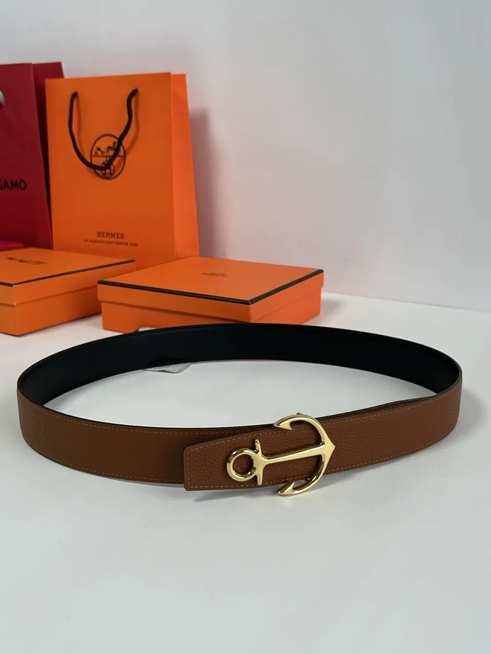 Hermes Brown Leather Anchor Buckle - Hình 7