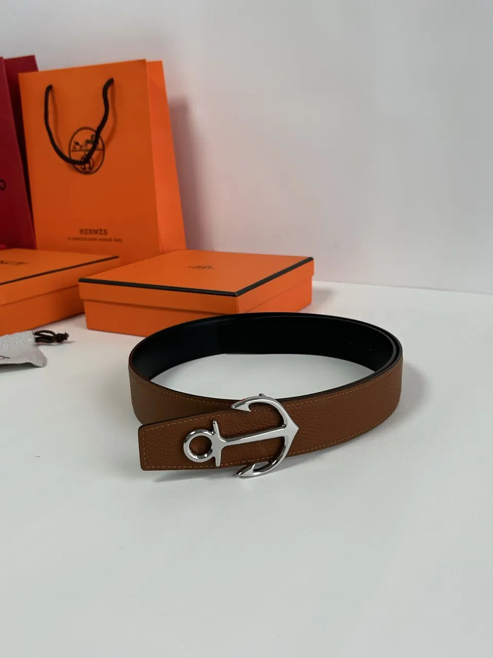 Hermes Brown Leather Anchor Buckle - Hình 8