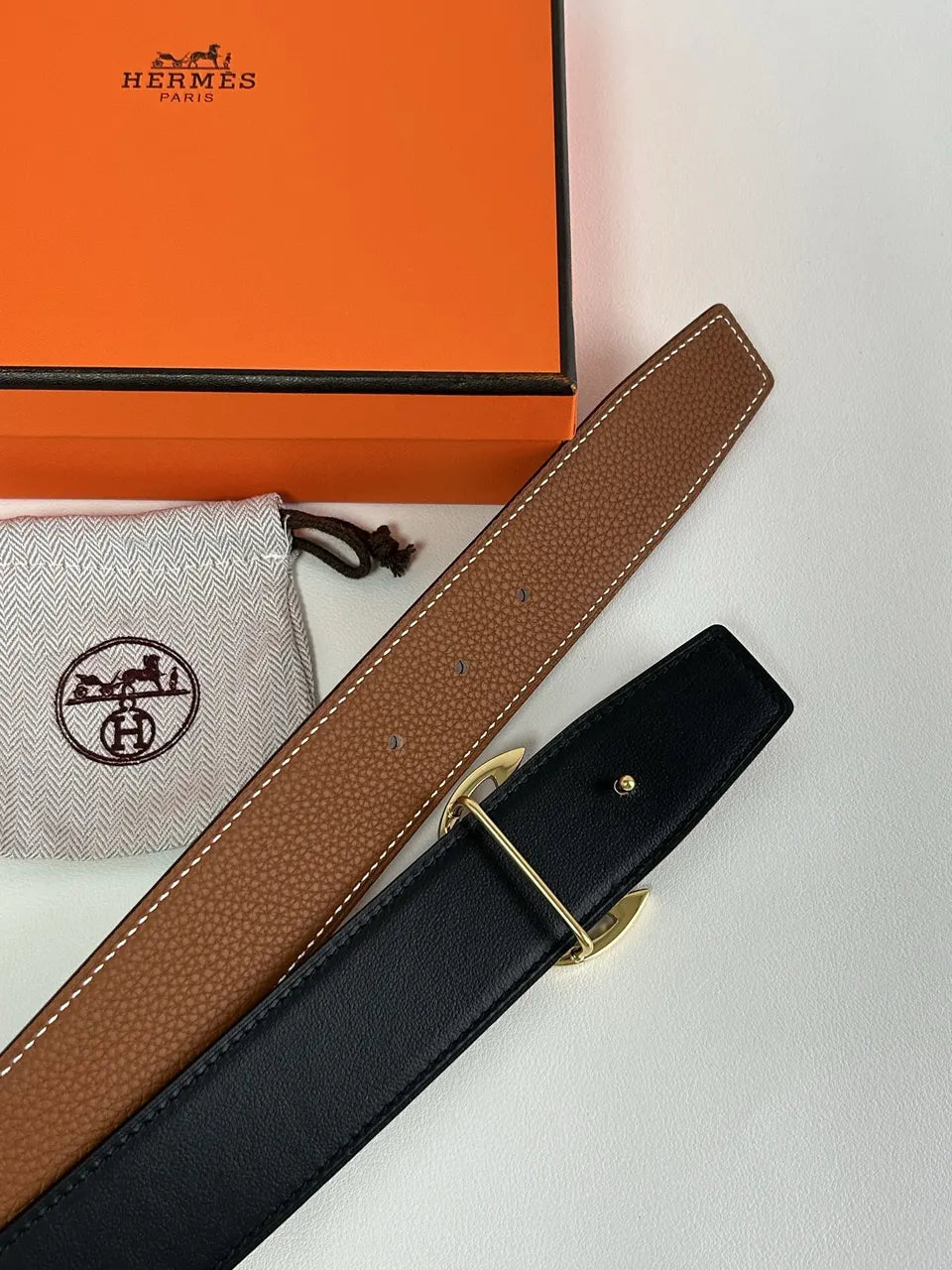 Hermes Tan Leather Anchor Buckle Belt - Hình 3
