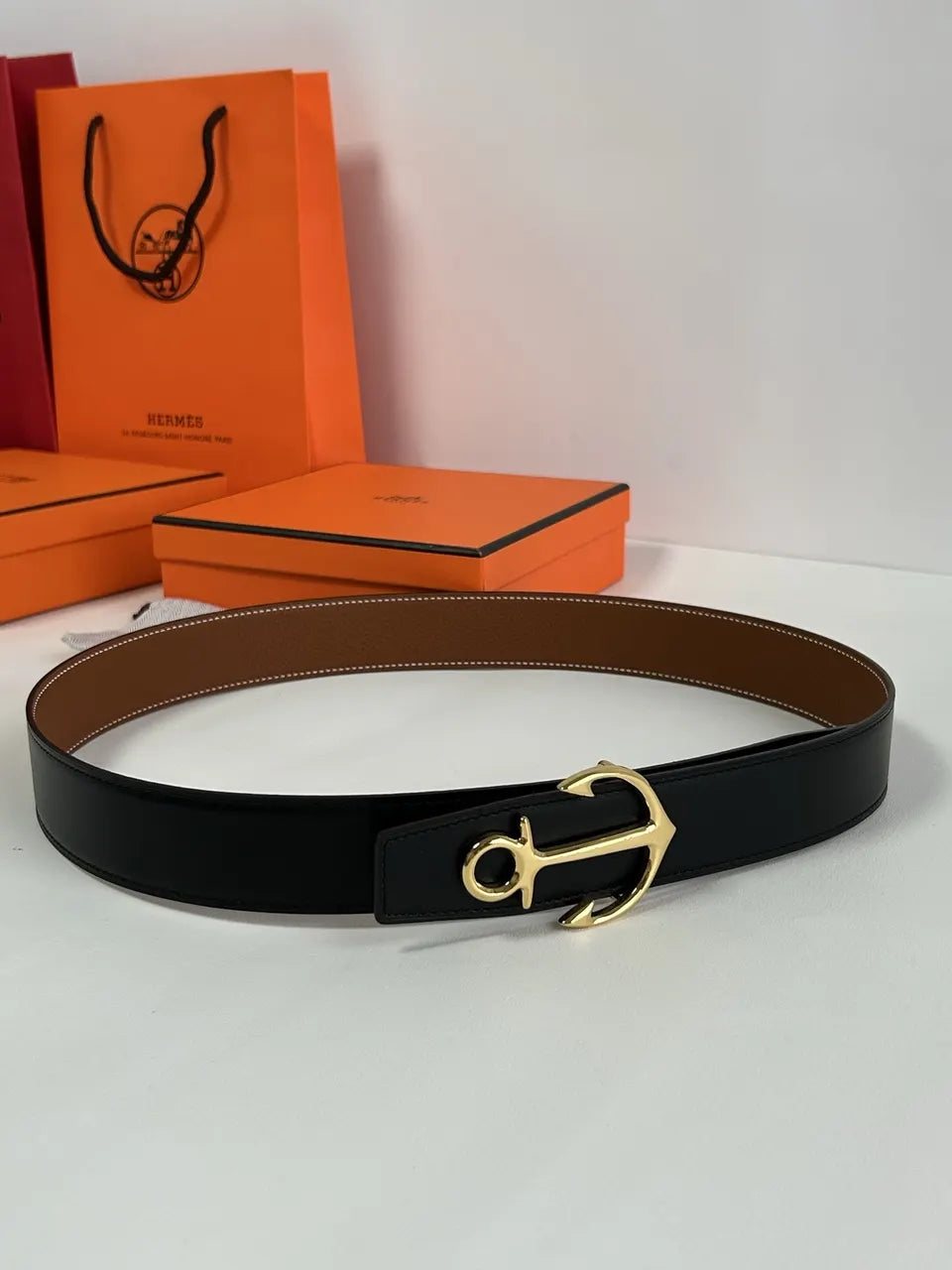 Hermes Tan Leather Anchor Buckle Belt - Hình 6