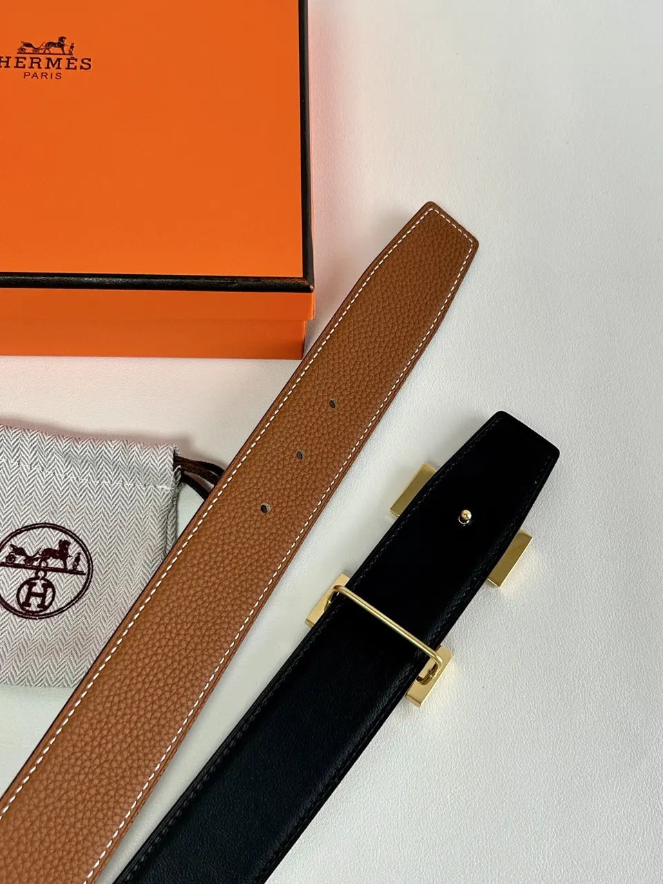 Hermes Two-Tone Leather Belt - Hình 2