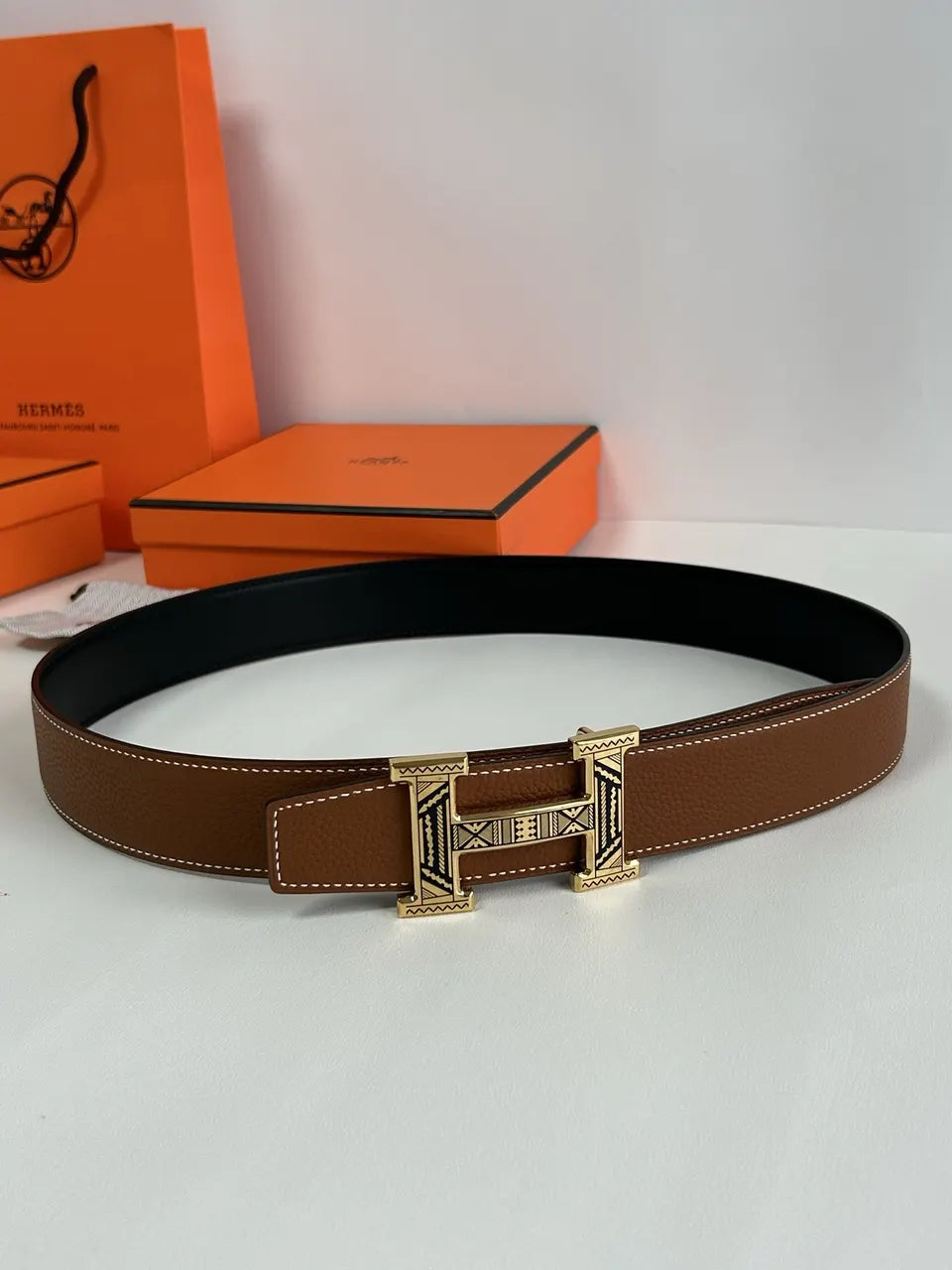 Hermes Two-Tone Leather Belt - Hình 4