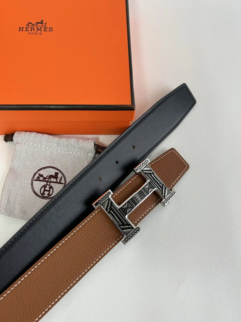 Hermes Two-Tone Leather Belt - Hình 6