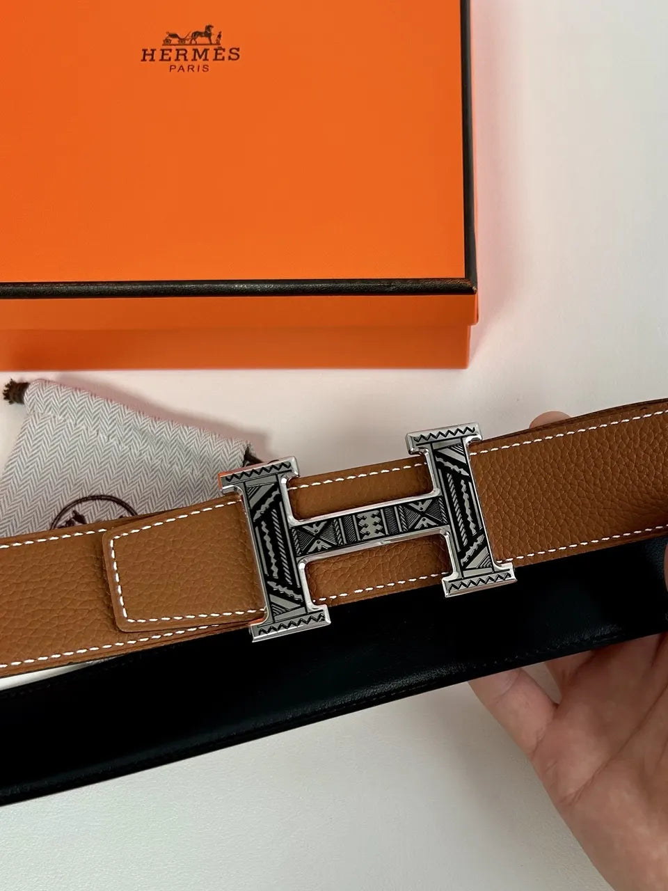 Hermes Two-Tone Leather Belt - Hình 7