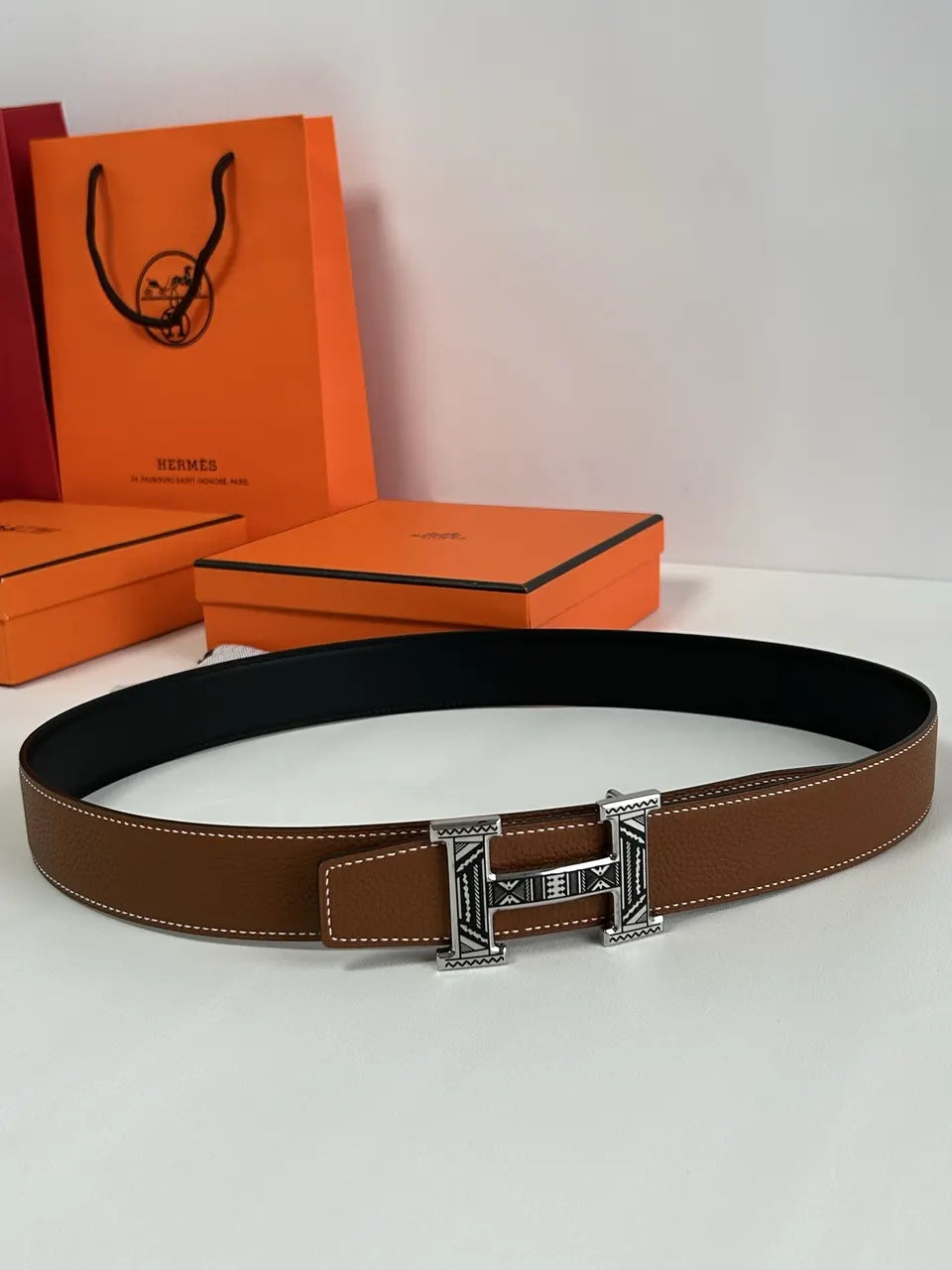 Hermes Two-Tone Leather Belt - Hình 8