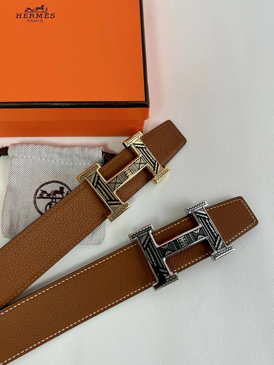 Hermes Two-Tone Leather Belt - Hình 9