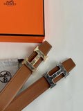 etched Hermes Tan Leather Belt