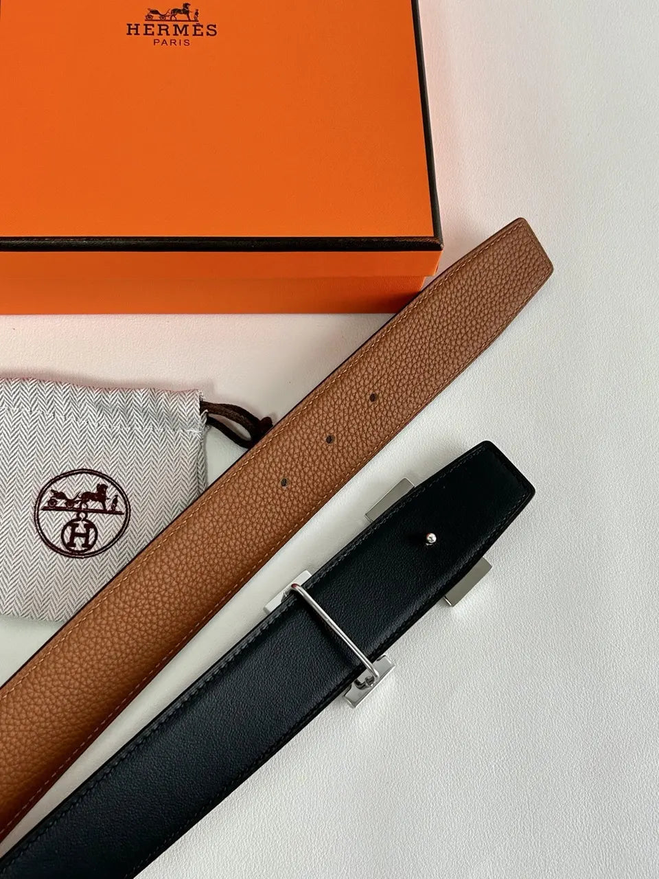 etched Hermes Tan Leather Belt - Hình 3