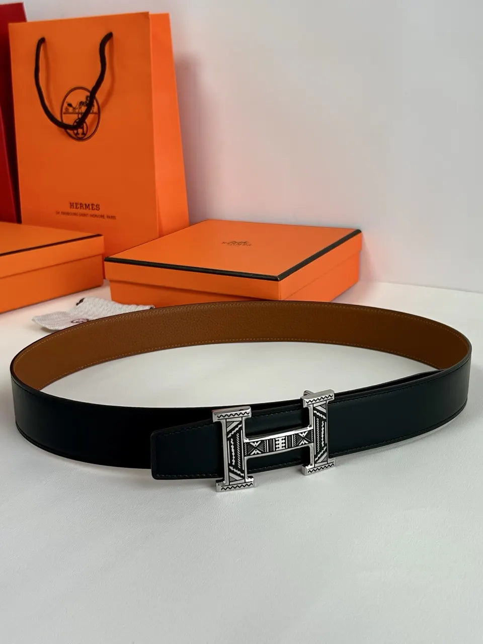 etched Hermes Tan Leather Belt - Hình 6