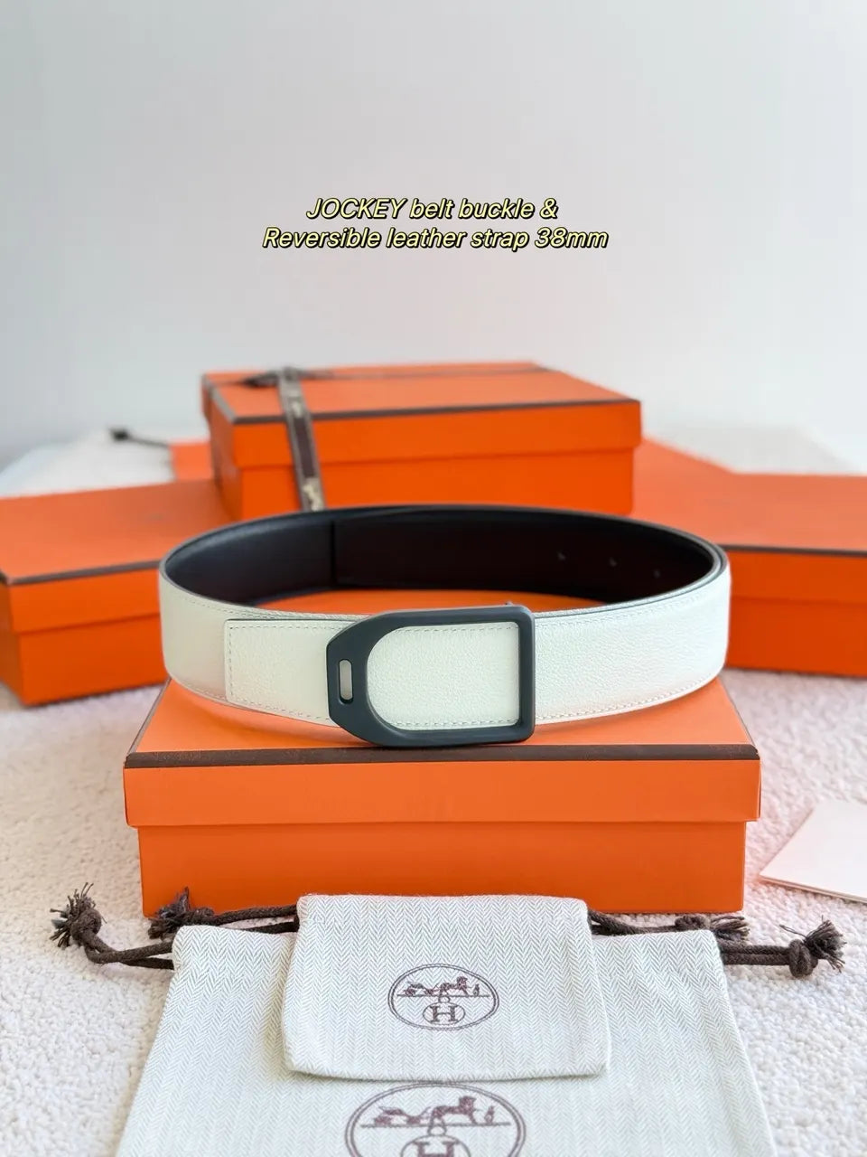 Hermès Brown & White Reversible Leather Belt - Hình 2