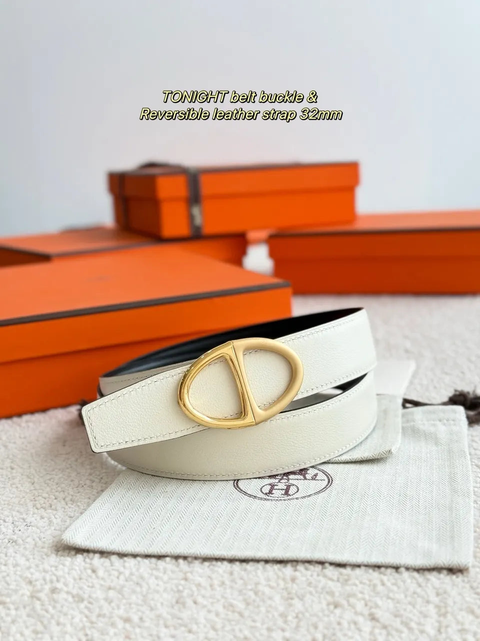 tonight Hermes Beige Reversible Belt - Hình 2