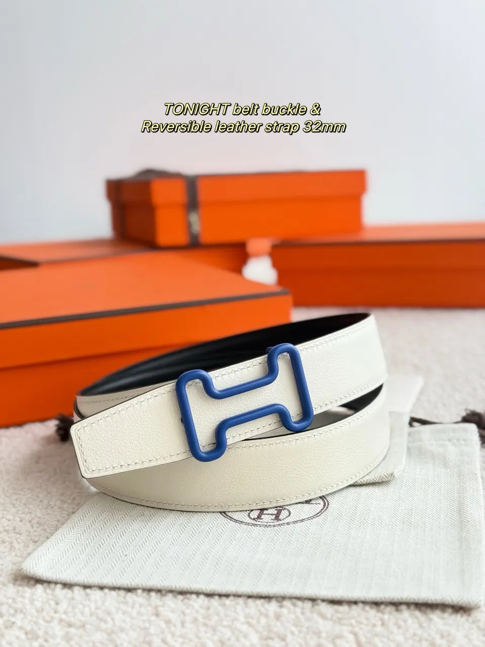 Hermes Reversible White Black Belt - Hình 2