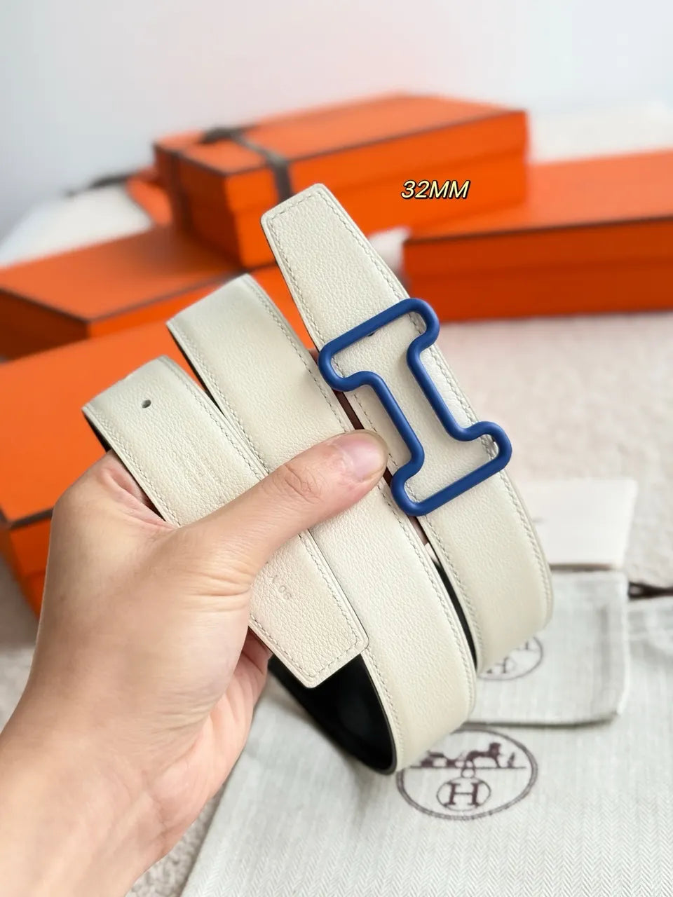 Hermes Reversible White Black Belt - Hình 3