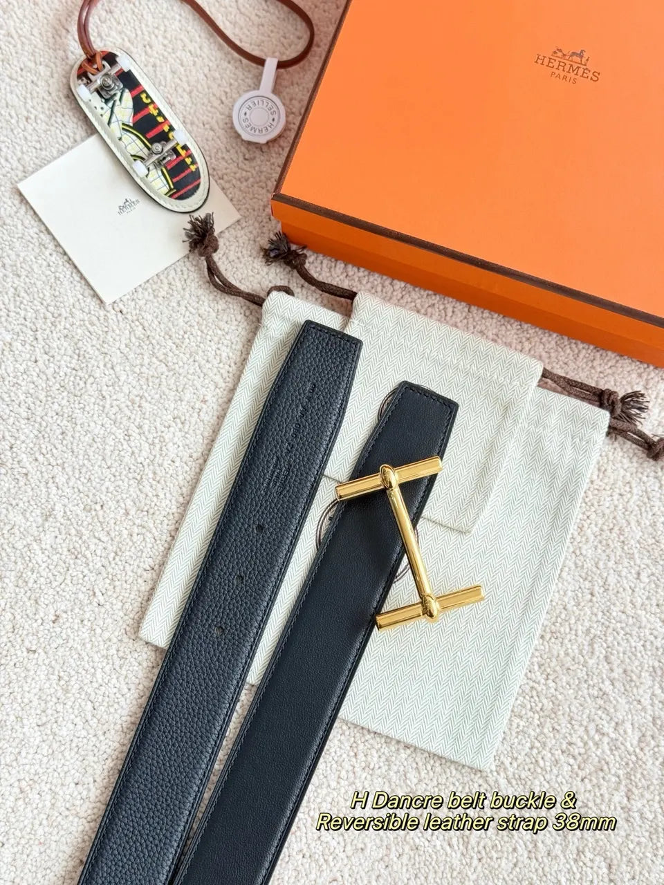 Hermes Black Leather Gold Belt