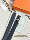 silver Hermes Black Reversible Leather Belt
