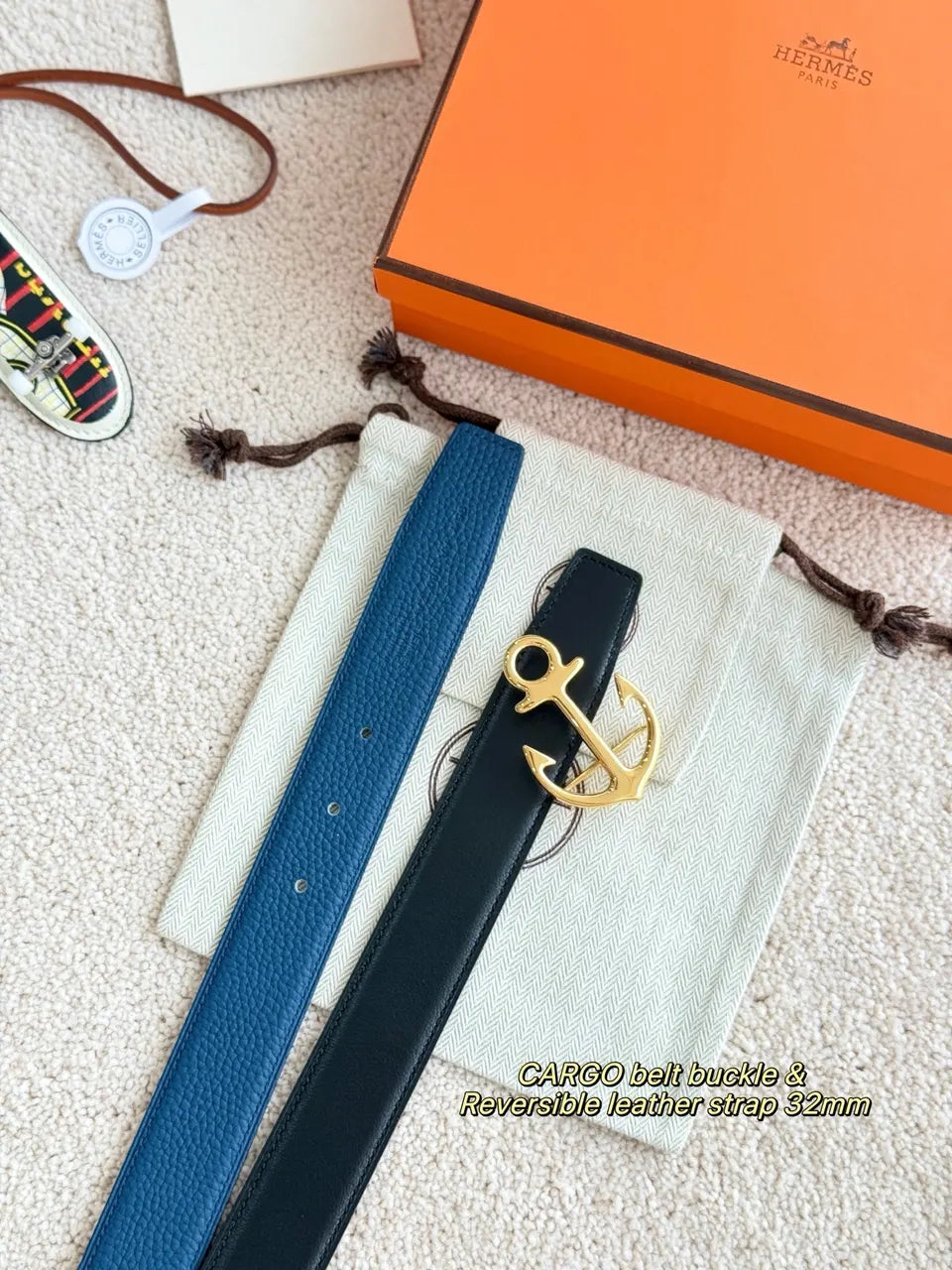 Hermes Blue Leather Anchor Belt