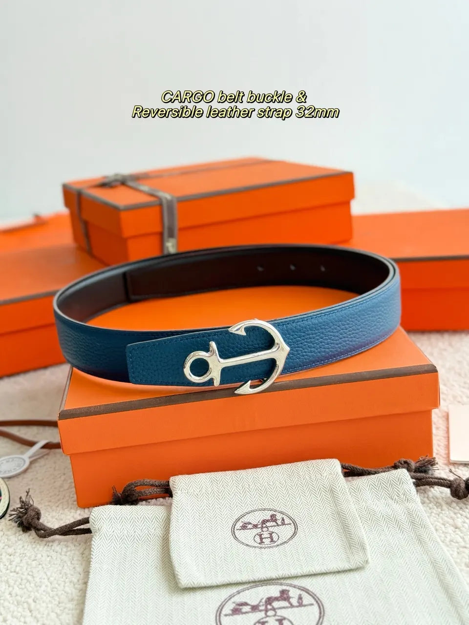 Hermes Blue Anchor Buckle Belt - Hình 2