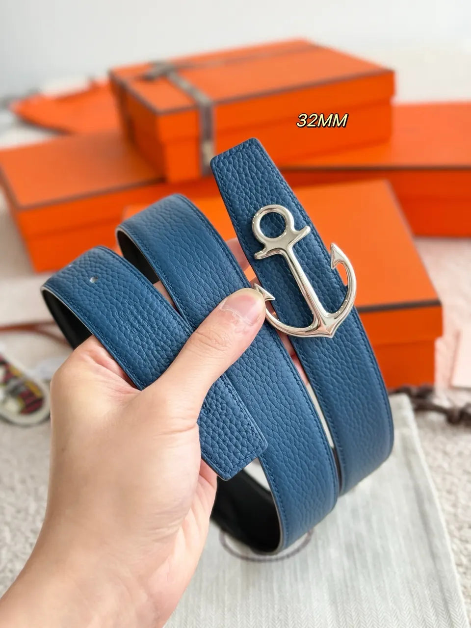 Hermes Blue Anchor Buckle Belt - Hình 3