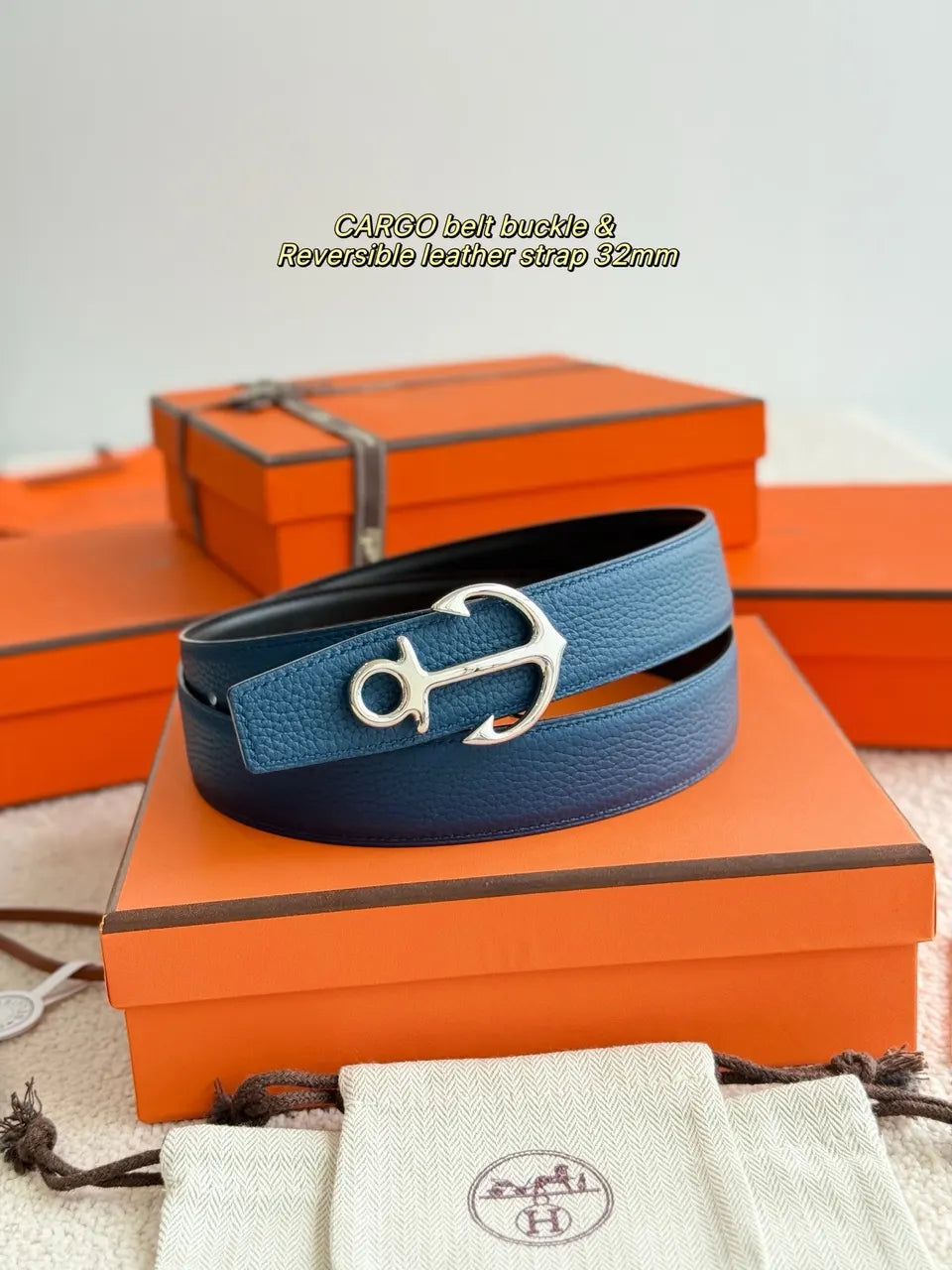Hermes Blue Anchor Buckle Belt - Hình 4