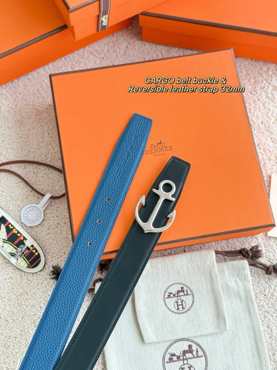 Hermes Blue Anchor Buckle Belt - Hình 5
