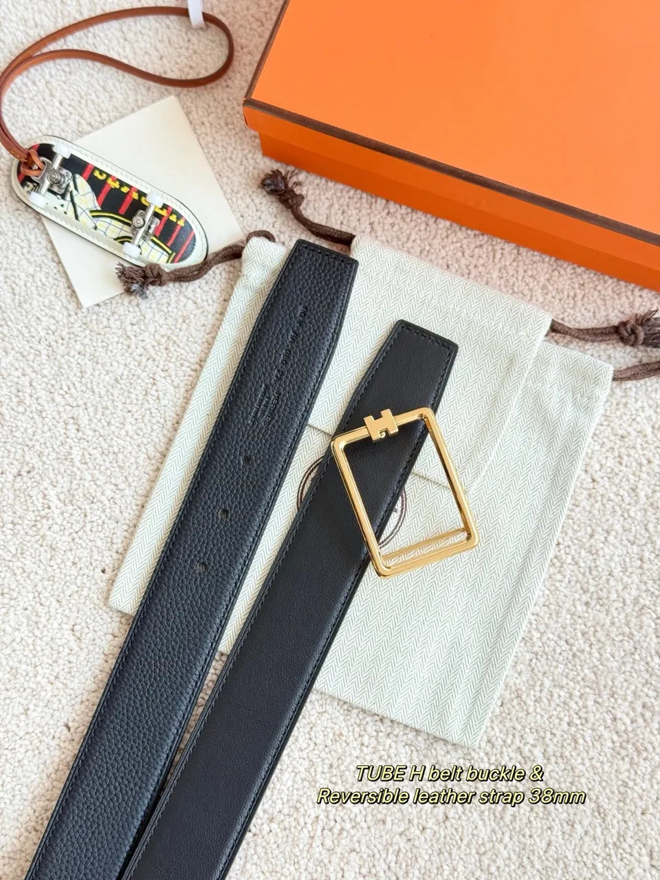 Hermes Black Tube H Leather Belt