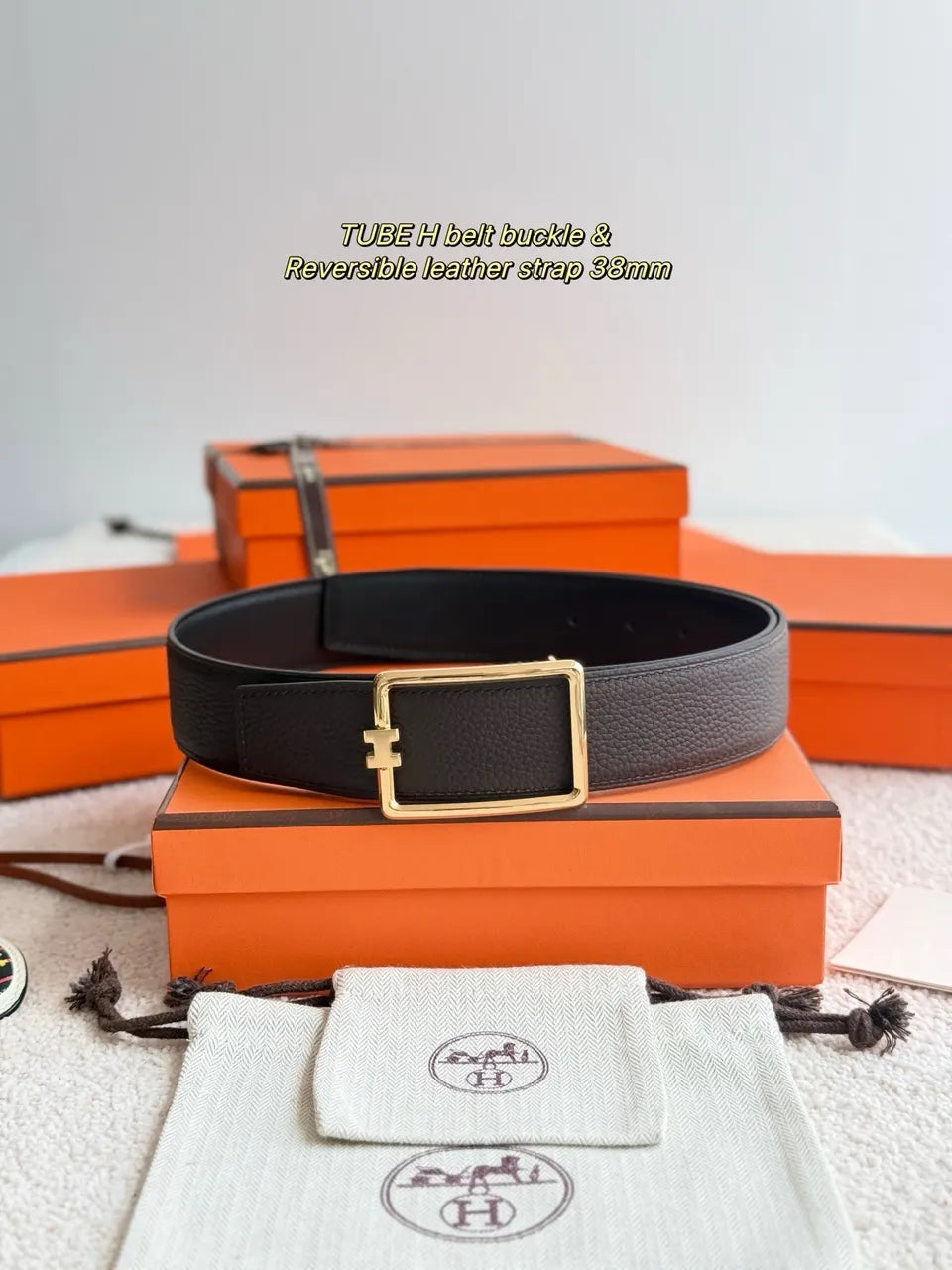 Hermes Reversible Gold Buckle Belt - Hình 2