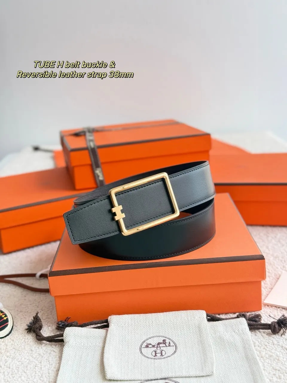 Hermes Reversible Gold Buckle Belt - Hình 4