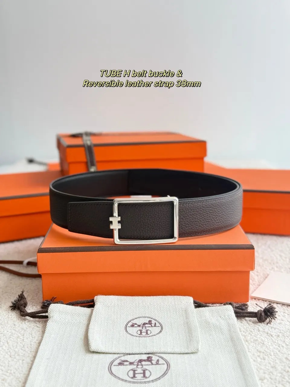 Hermes Black/Brown Reversible Leather Belt - Hình 2