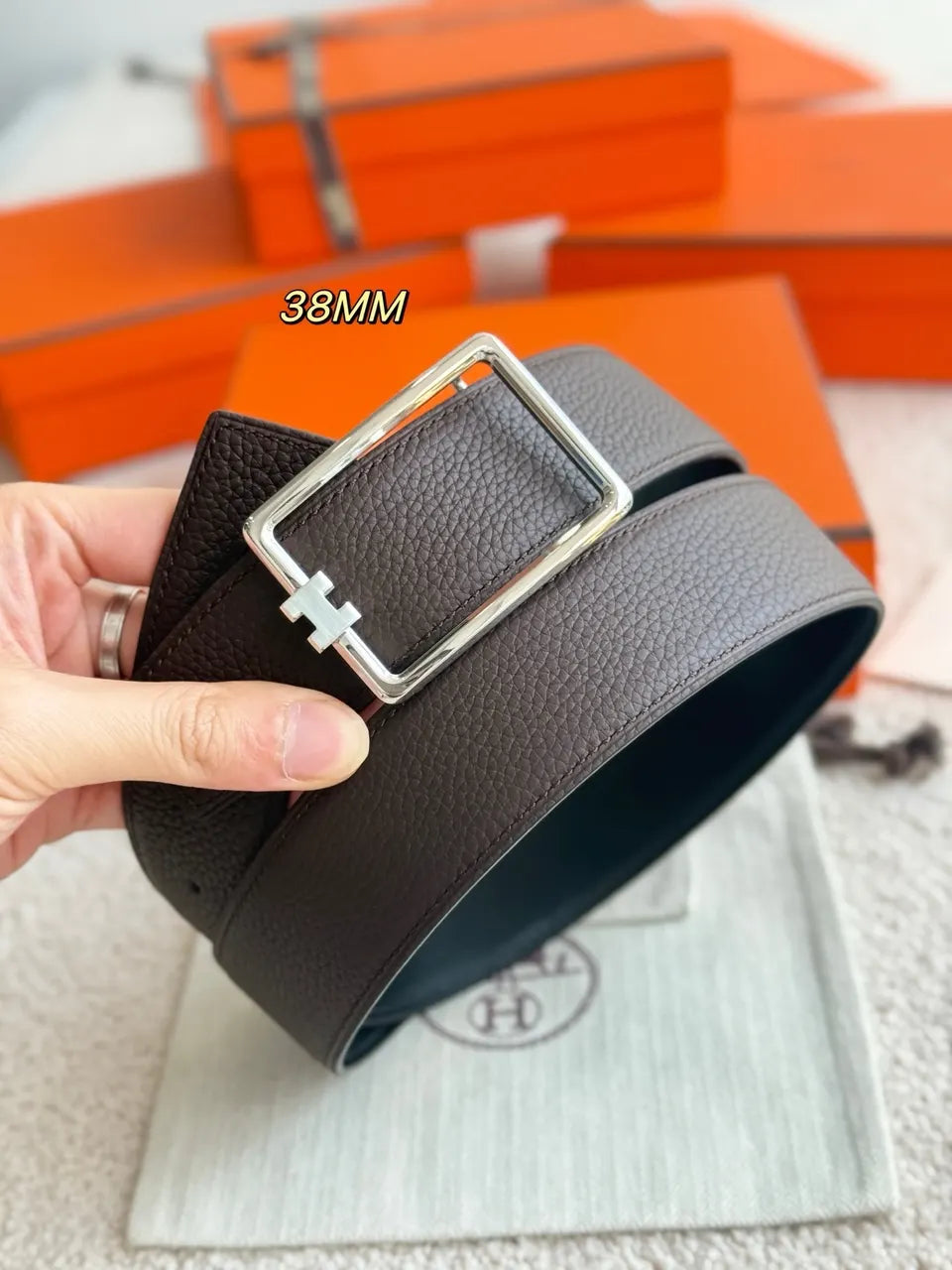Hermes Black/Brown Reversible Leather Belt - Hình 3
