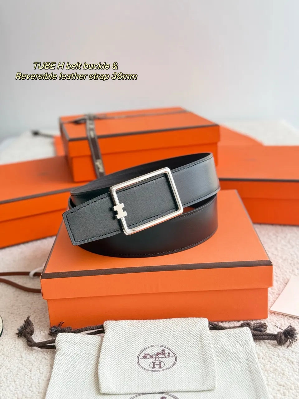 Hermes Black/Brown Reversible Leather Belt - Hình 4