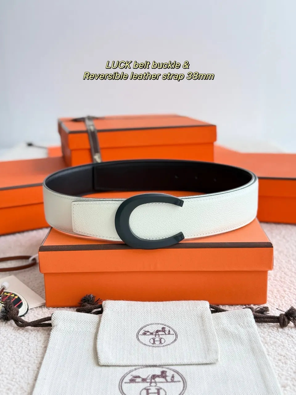 Hermes Black/White Reversible Belt - Hình 2