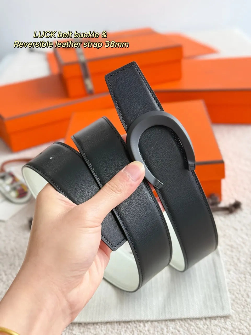 Hermes Black/White Reversible Belt - Hình 4
